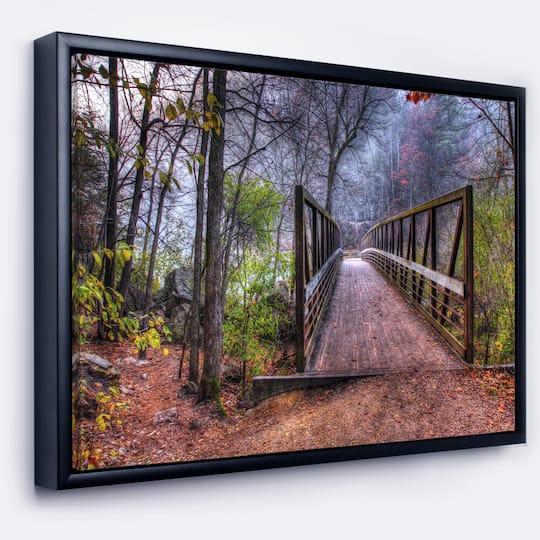 Designart - Beautiful Bridge Over Creek - Landscape Photo Canvas Art Print in Black Frame